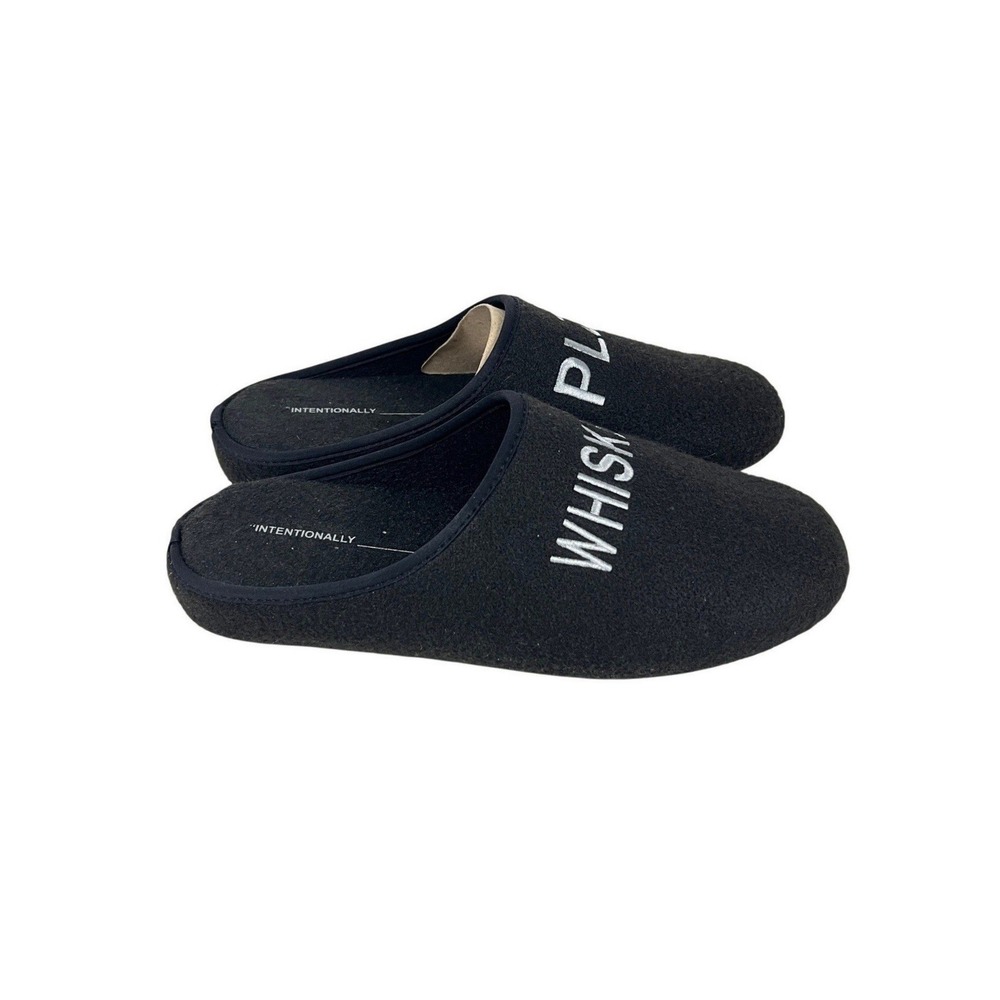 Intentionally Blank Whiskey Plz? Black Wool Felt Slippers Men 10 EU 43 New